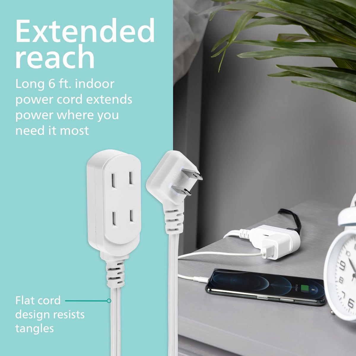 Philips SPS3613W/37 Indoor Extension Cable, 1.8 m, Flat Plug with Multiple Sockets, 2 Plugs, White, ETL List