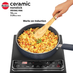 Hawkins Ceramic Nonstick Fry Pan, 16 cm Diameter, Induction Fry Pan with Glass Lid, Granite Omlette Egg Pan, (ICF16G)