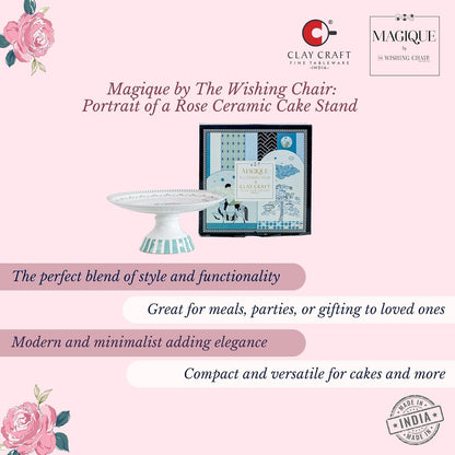Magique by The Wishing Chair x ClayCraft : Portrait of a Rose Ceramic Cake Stand | 10 Inch Floral Pedestal for Cakes Cupcakes Desserts | Elegant Serving Stand for Parties Weddings Home