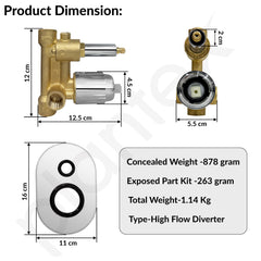 Plantex Brass Diverter Set for Bathroom/Concealed Body High Flow Diverter Full Set with Exposed Part Kit/Bathroom Shower System - (Chrome)-2