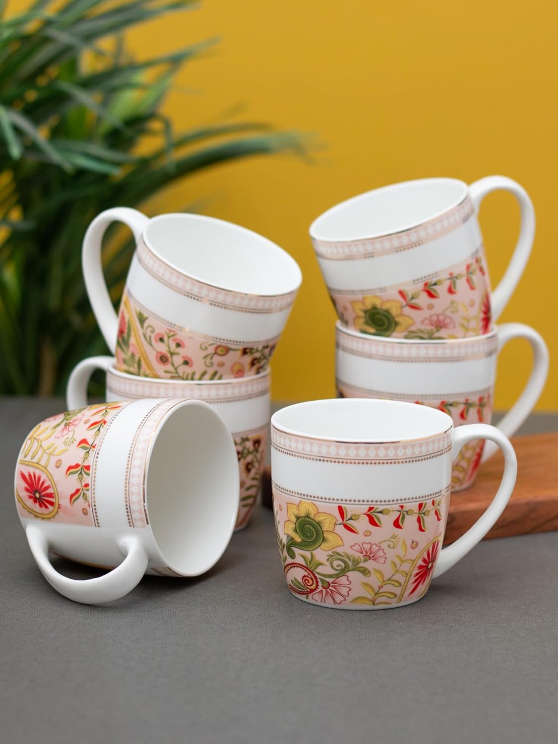 Clay Craft Fine Ceramic Tea/Coffee Cup Set of 6-200 ml Each (Fiesta FI801), Tea Cup Set of 6, Microwave & Dishwasher Safe, Mugs for Coffee, Cups Set of 6, Mug Set, Gift Set, Ideal for Gifting