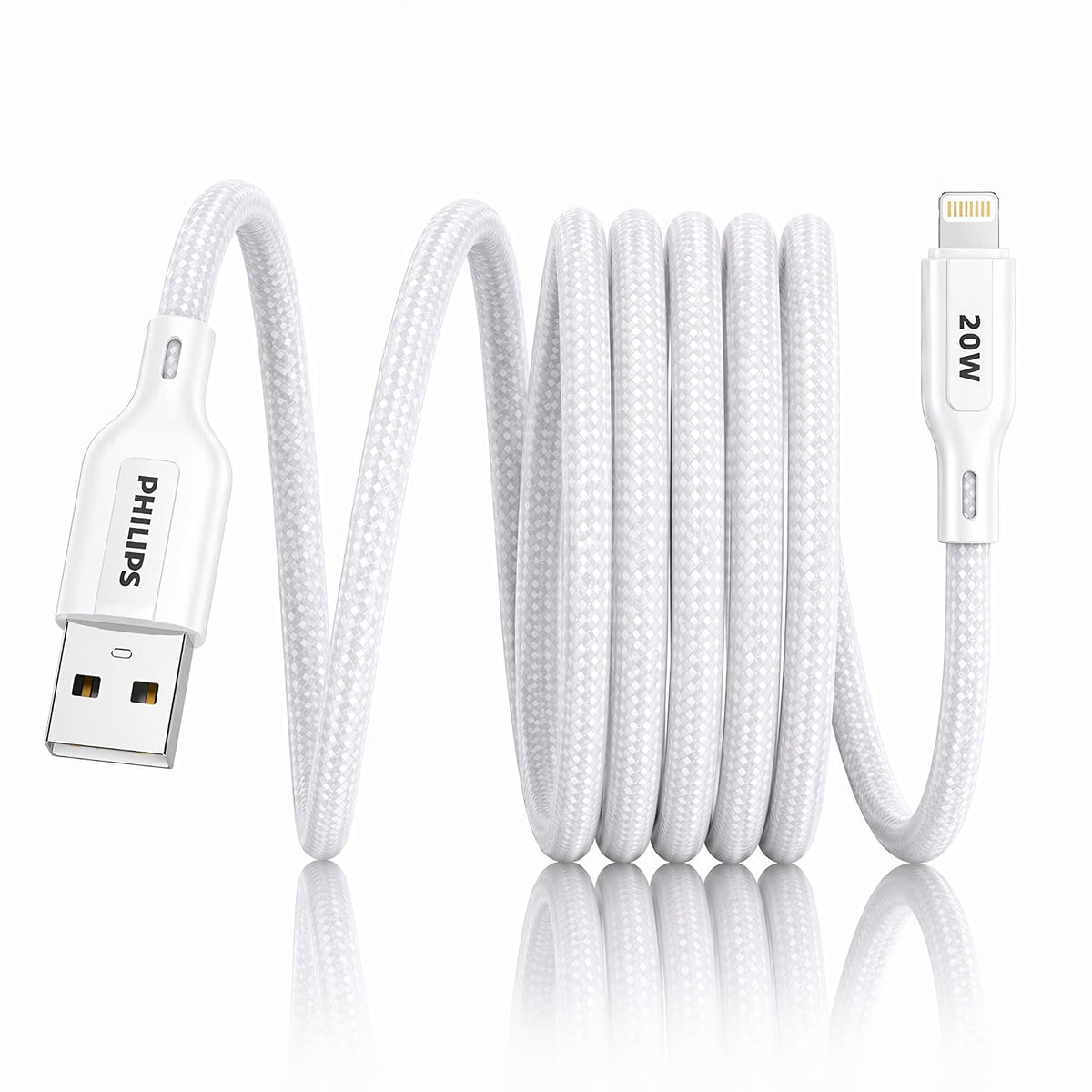 Philips DLC4130VW/94 20W iPhone Original Type-A to Lightning Fast Charging Cable (1m, Bright White)