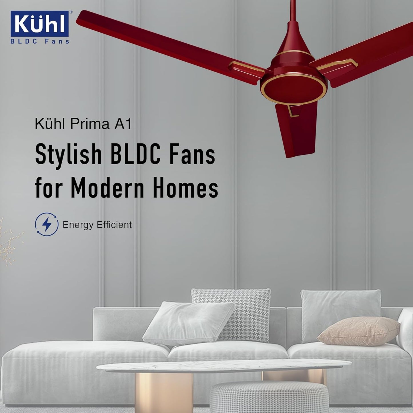KUHL Prima A1 1200MM Decorative Power Saving BLDC Ceiling Fan With Remote | 29W | Saves Upto 65% Electricity | 5 stars | High Air Flow | Stylish Design | Brown