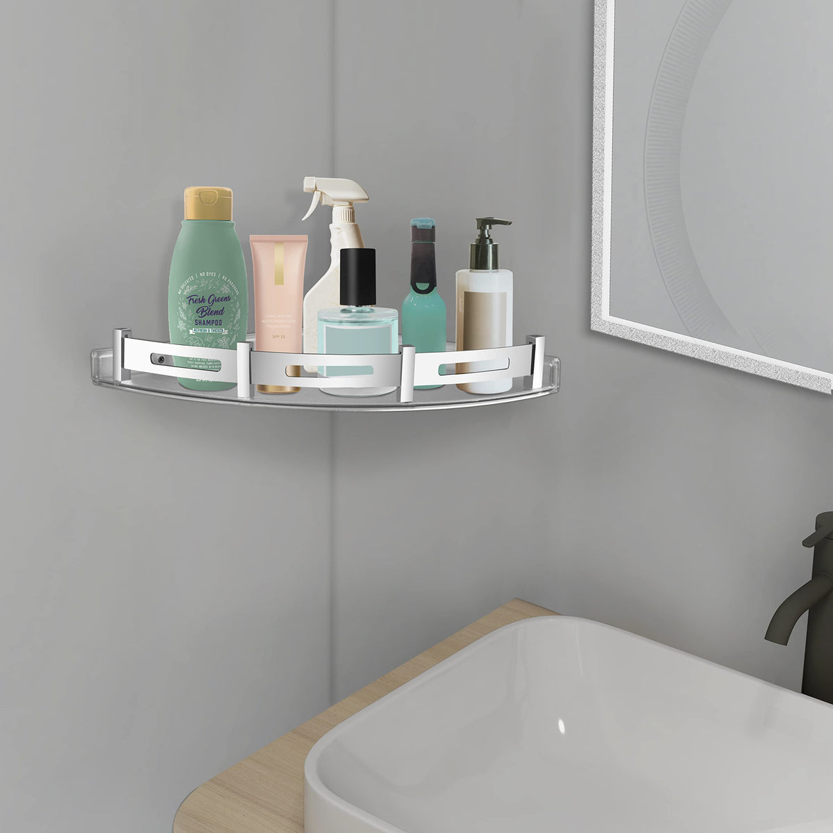 Plantex Bathroom Corner Shelf for Wall Plastic/Unbreakable Corner Stand for Bathroom with Stainless Steel Railings/Bathroom Accessories (9x9 inches, Transparent)-2