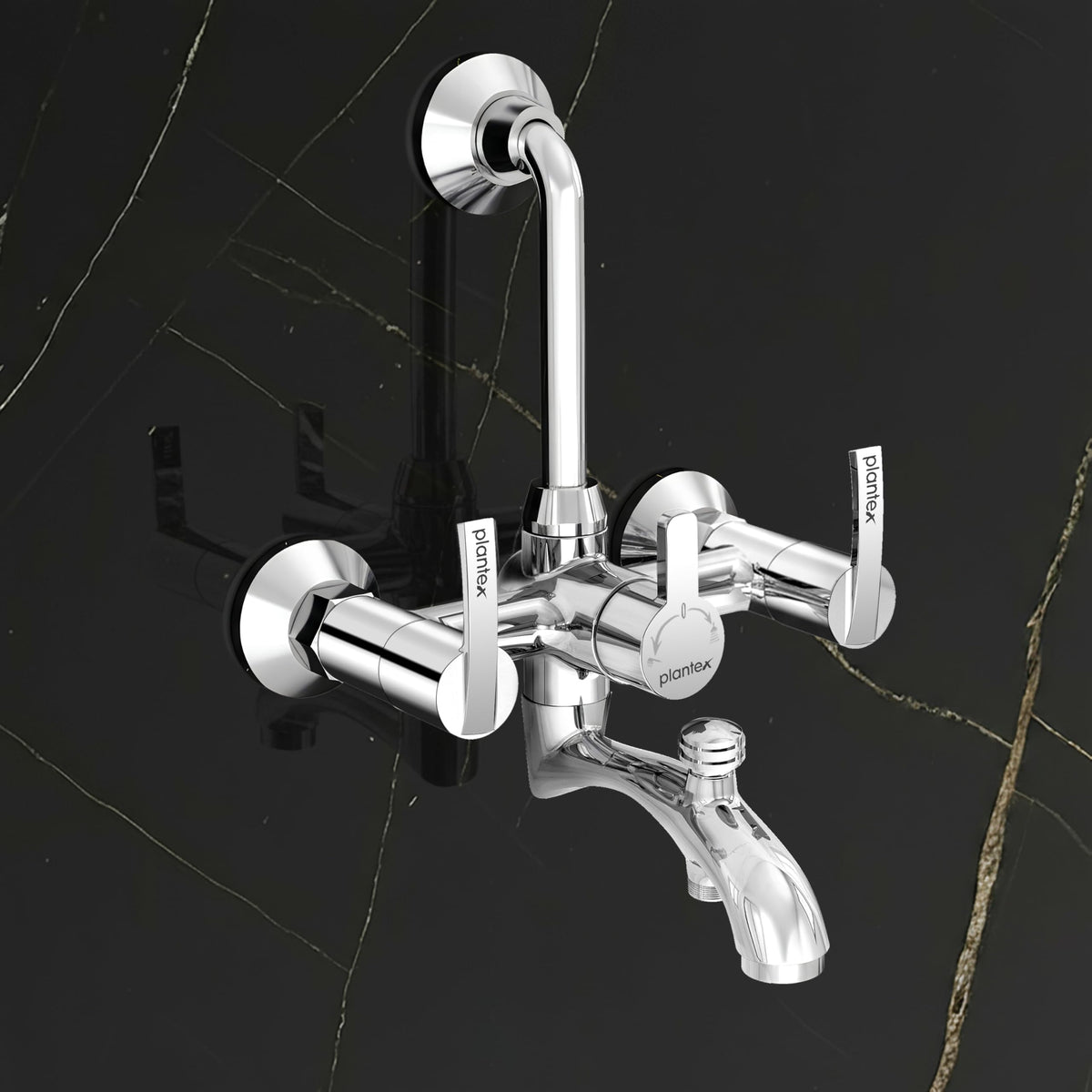 Plantex Pure Brass 3 In 1 Wall Mixer for Bathroom with L-Bend Provision for Overhead and Hand Shower/Water Saving Nozzle for Mixer Tap with Brass Wall Flange (Aq-1419-Chrome)