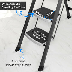 Plantex Steel 7 Step Ladder for Home/Wide Anti Skid 7 Step Ladder Foldable/5 Year Manufacturer Warranty (Gray & White)
