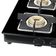 Faber Glass Top 4 Burner Gas Stove (Hob Cooktop Pearl 4BB BK) with Jumbo Burner, Diamond Coated Pan Support, Manual Igni