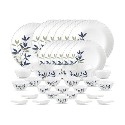 La Opala Novo Collection Opal Glass Crockery | for Family of 6 | Dinner Set 35 pcs Silken Charm | Plates & Bowls for Dining | Microwave Safe | 100% Vegetarian | Extra Strong | Light & White