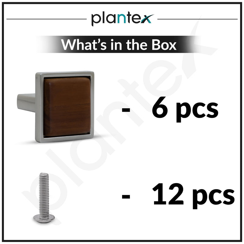 Plantex Knobs for Drawer/Square Drawer Knobs/Knobs for Cabinets/Pull-Push Knobs for Kitchen/Bedroom Drawer - Pack of 6 (Satin & Wood)-5