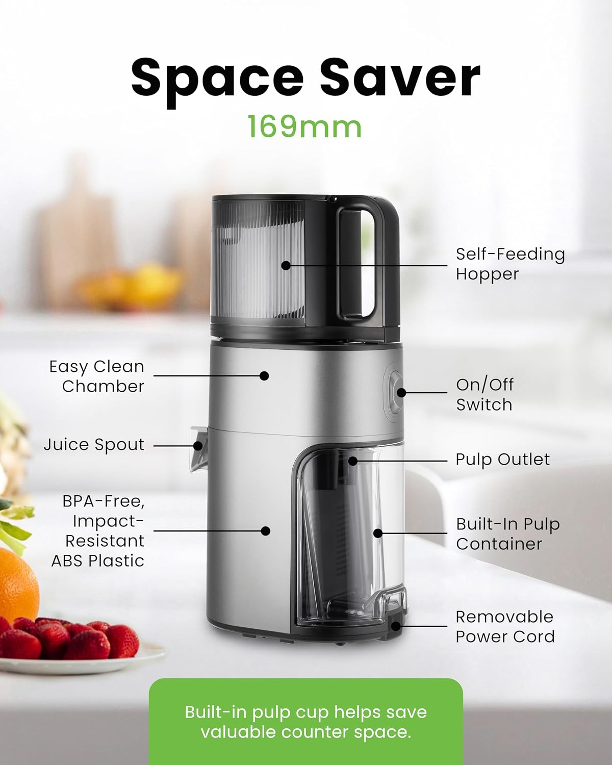 Hurom New H400 Cold Press Juicer, Premium Slow Juicer, All-in-1 Juicer for Fruits, Vegetables, Nut Milk, Ultra-Quiet Motor, Easy to Clean, Strainer & Hands Free with Self Feeding, 15 Years Warranty