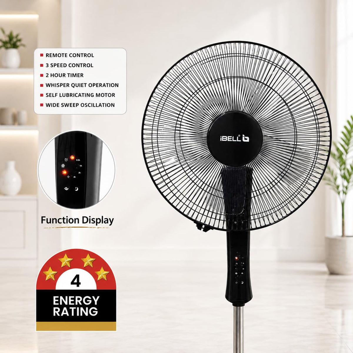 iBELL WINDP10 400 mm 5 Blade Pedestal Fan with Remote-3