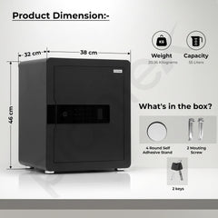 Plantex Safe Locker for Home/55 litre Safety Locker Box with Biometric Fingerprint, Touchscreen & Emergency Key/Tijori with External Power Backup - (Black)-2