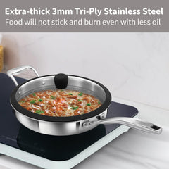 Hawkins Pro 26 cm Shielded Nonstick Triply Frying Pan, Fry Pan with Stainless Steel Handle and Glass Lid, Silver (PSNF26G)