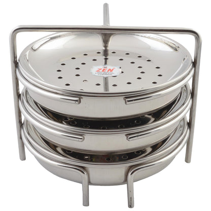 JAIN Stainless Steel 2in1 Thatte Idly Stand | Dhokla Maker & Idiappam Stand - 8 Plates Thatte Idli Plate & Momos Steamer Stand (4 Thattu Idly Plates, 4 Idiappam Plates, 1 Stand) - Silver
