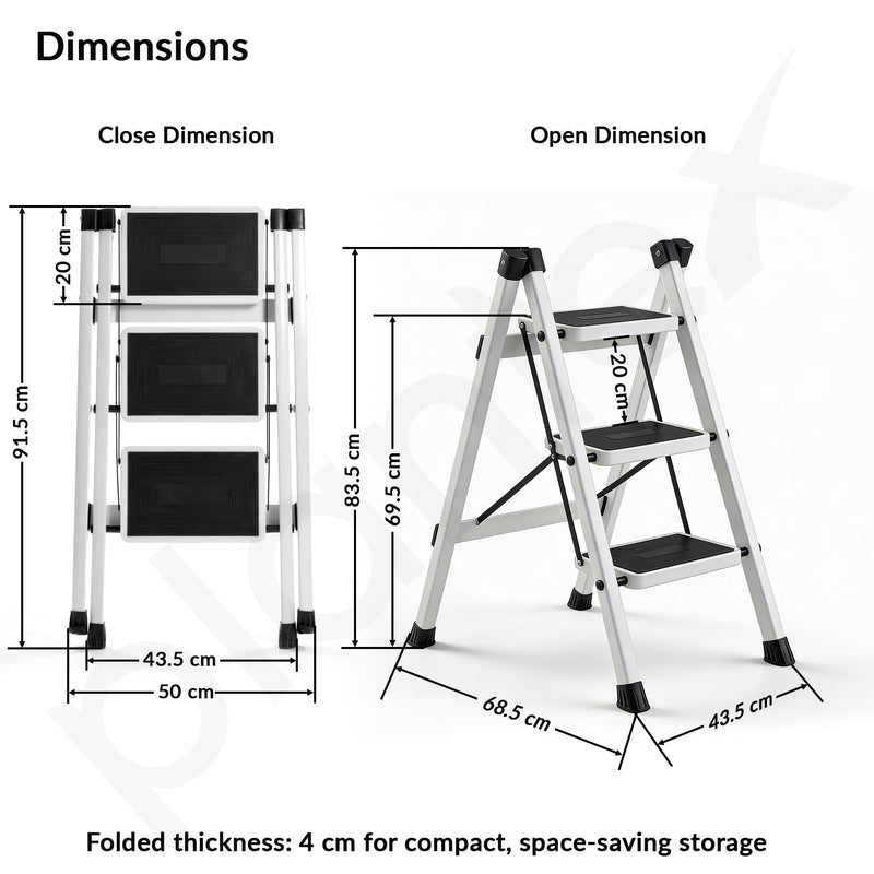 Plantex 3 Step Ladder for Home Use/Wide Anti-Slip Heavy-Duty Step Stool/Lightweight Kitchen Ladder 3 Step (White)-4