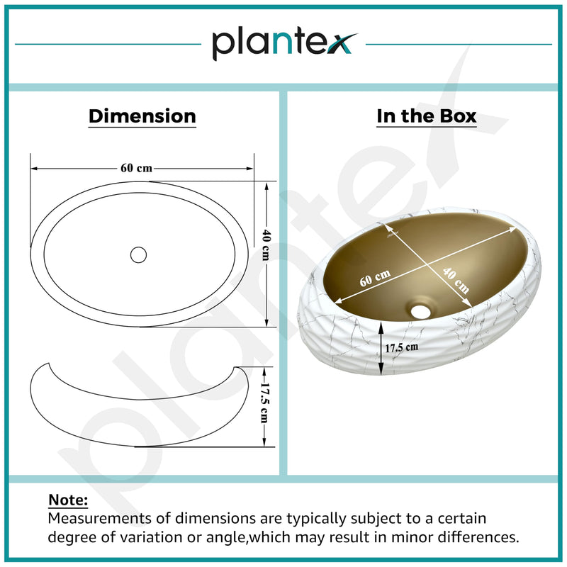Plantex Table Top Wash Basin For Bathroom/Designer Ceramic Basin/Countertop Vessel Sink Basin - Indo-European Collection (White & Gold - 24 x 16 x 7 Inch)-3