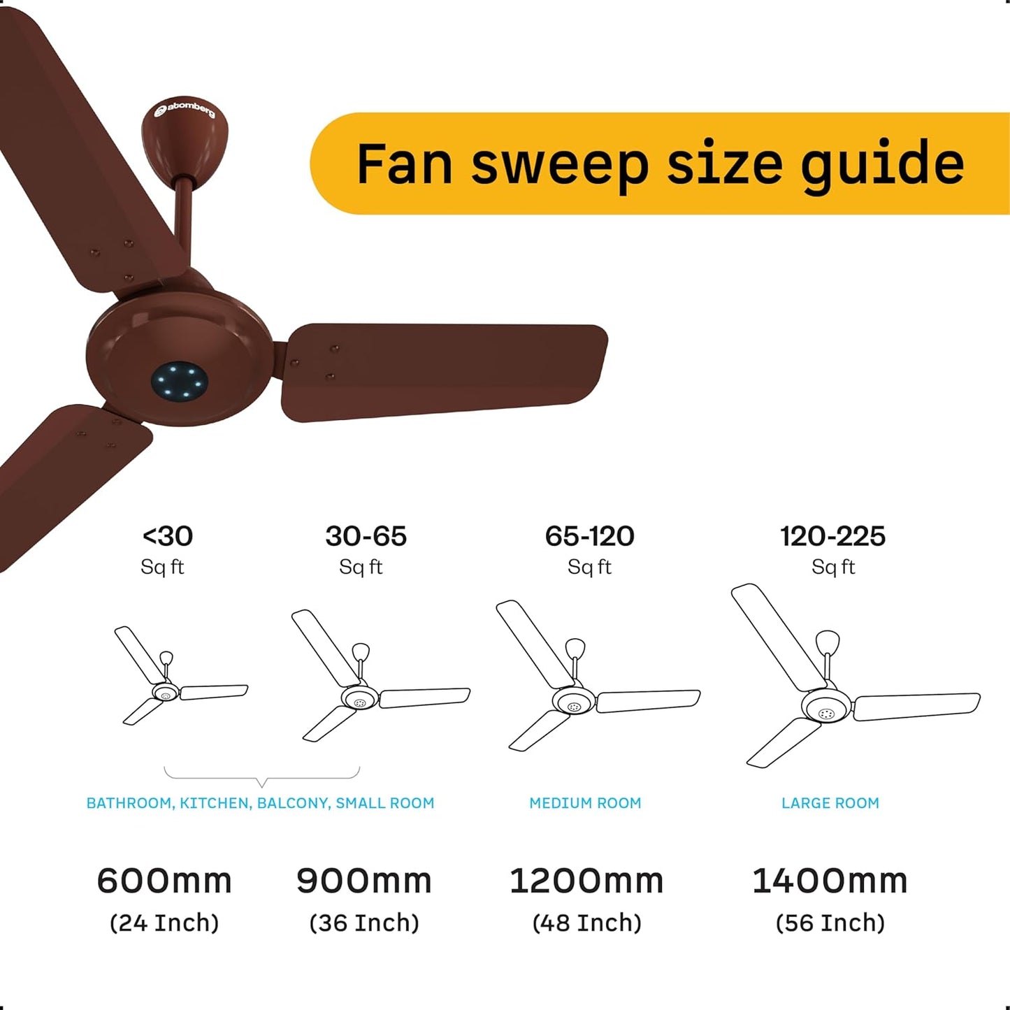 atomberg Ikano 900mm BLDC Ceiling Fan with Remote | BEE 5 star | High Air Delivery | LED Speed Indicator | Low Noise | Timeless Design with Power Saving | 3 Year Warranty | Gloss Brown