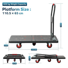 CORVIDS 600 KG Heavy Duty Foldable Hand Platform Trolley| 2 Year Warranty | Industrial Push Cart for Warehouse, Factory & Shop | Anti-Skid Material Handling Truck, Honeycomb Base, 5 Heavy Duty Wheels