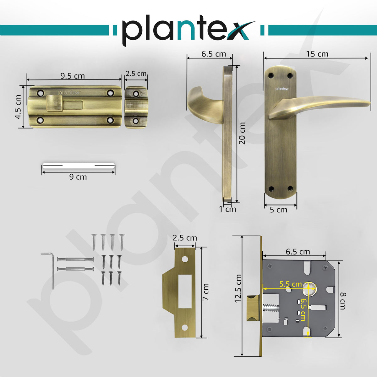Plantex Heavy Duty Door Lock “ Bathroom Door Lock/Mortise 8inch Keyless Plate Handle Set for Home/Bathroom/Storeroom/Balcony/Office with Baby Latch (8128- Brass Antique)-5