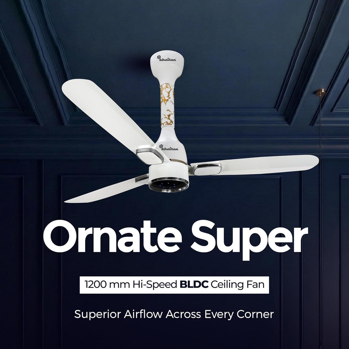 Khaitan Ornate Super BLDC 1200 mm Ceiling Fan with Remote | 5 Star (Pearl White)-3