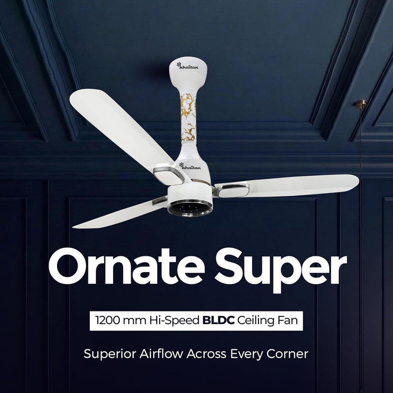Khaitan Ornate Super BLDC 1200 mm Ceiling Fan with Remote | 5 Star (Pearl White)-3