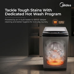 Midea 9 Kg 5 Star, Self Clean Drum Technology, Fully Automatic Top Load Washing Machine with Inbuilt Heater, 10 Wash Programs (MWMTL090FP1GHMB, Metal Body Mid Black)