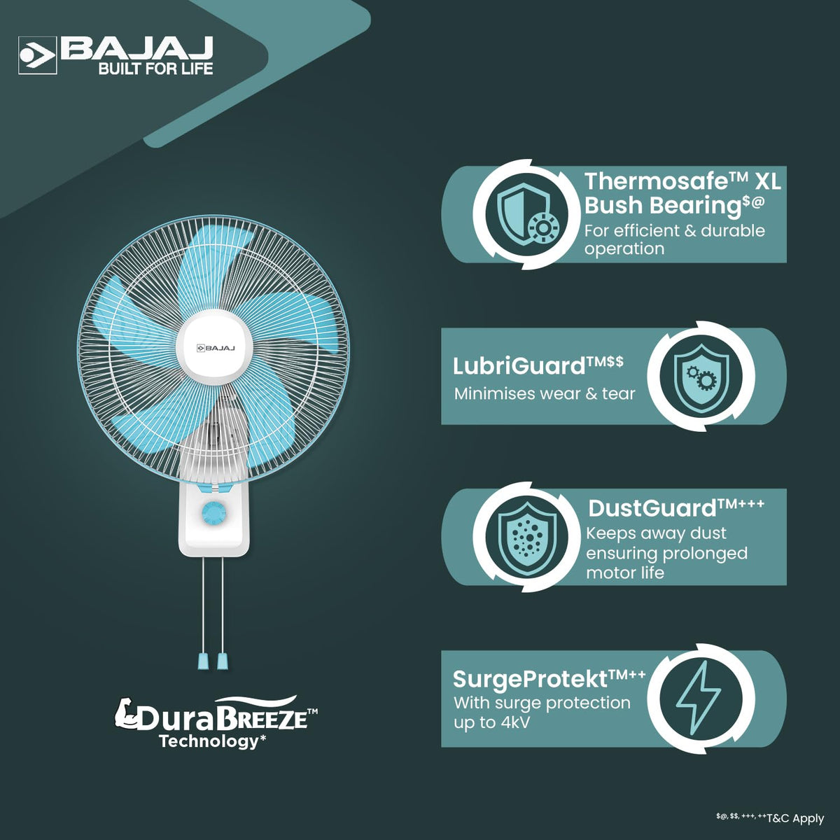 Bajaj Penta Robusto 400MM Oscillating Wall Fan for Home-3