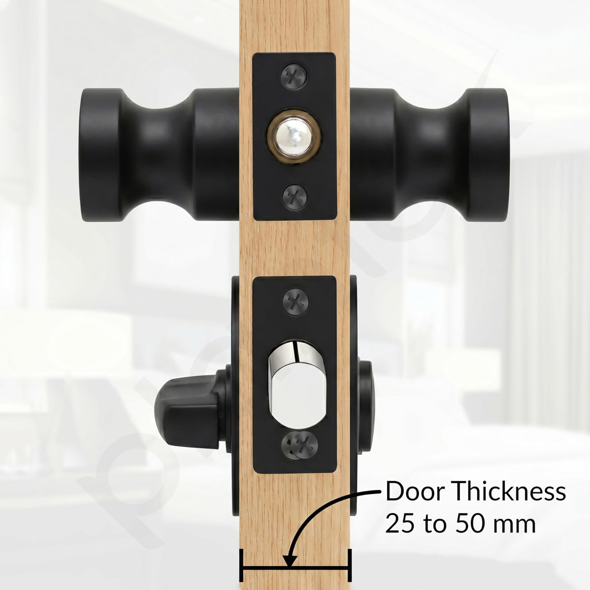 Plantex Bathroom Door Lock/Stainless Steel Pull Push Door Handle Lock Set/Keyless Lock Handle for Bathroom (Black, DTM-666)-4