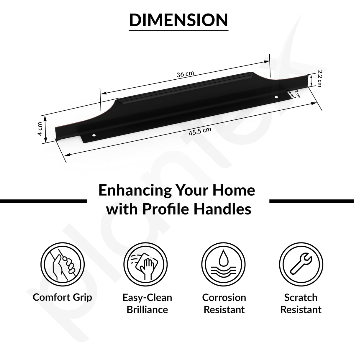 Plantex Profile Handle for Kitchen Cabinet/18 Inch Aluminium Drawer Profile Handle/Wardrobe Pull Handle for Home/Office/Hotel - Pack of 3 (Black) (Model APS-PF-1003)-3