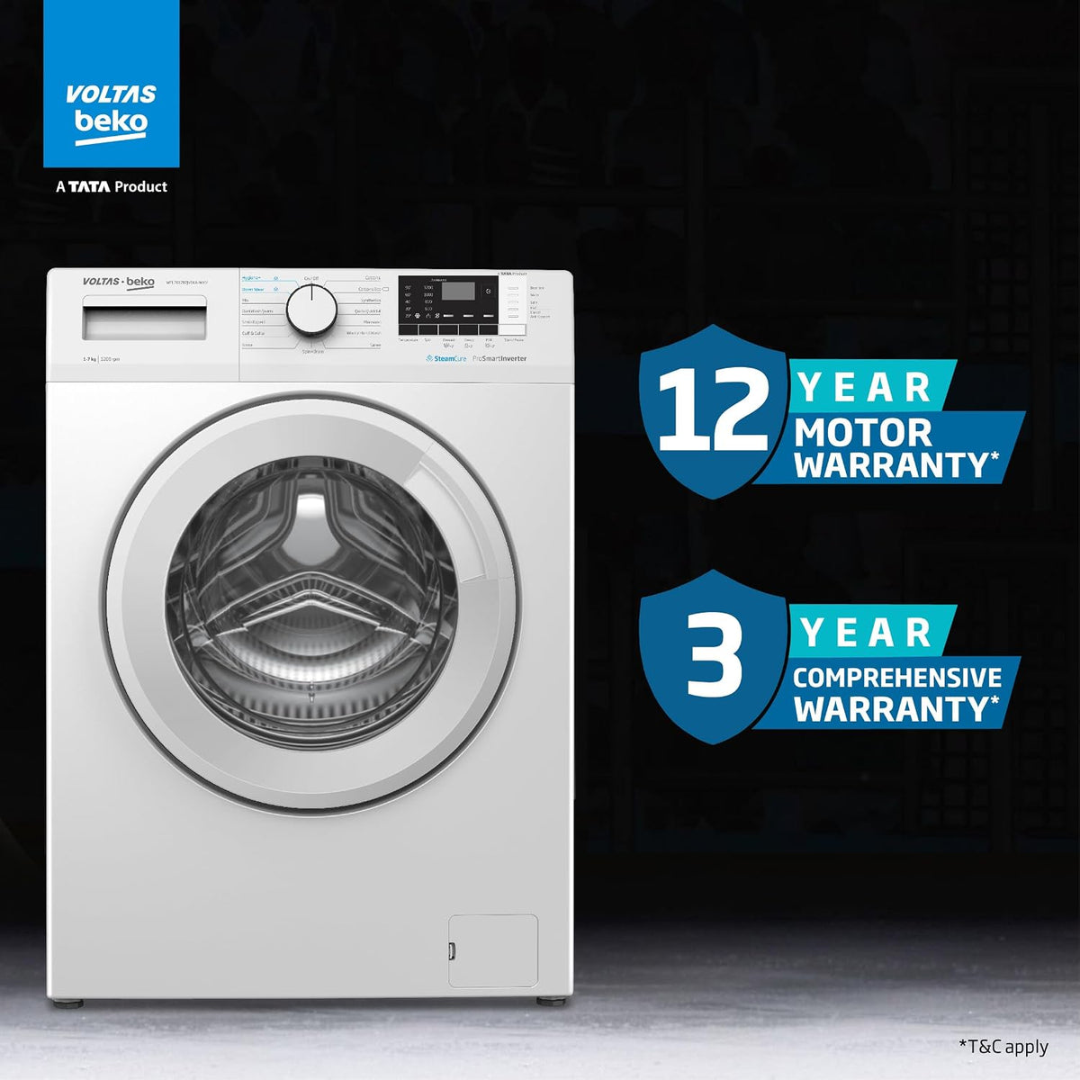 Voltas Beko, A Tata Product 7 Kg 5 Star Inverter, Quick 14-Min Wash Fully Automatic Front Load Washing Machine (WFL7012B7JVBKA/WXV, White, Inbuilt)-6