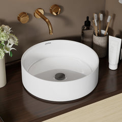 Plantex Ceramic Table Top Wash Basin For Bathroom/Table Top Washbasin with 10 Years Glaze Warranty by Plantex/Round Countertop Vessel Sink Basin For Home/Office/Hotel (14.5 X 14.5 X 5Inch-RUBY-White)-1