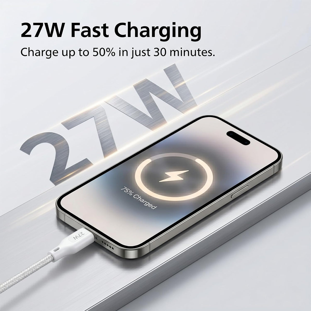 Philips DLC4130LW/94 27W iPhone Original Type-C to Lightning Fast Charging Cable (1m, Bright White)