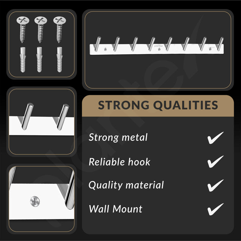 Plantex Wall Hooks for Hanging Cloth/Stainless Steel Towel Hangers/Bathroom Robe Hooks/Door Hangers/Round Wall Hook/Hook Rail for Hanging Keys - 8 Hooks (Pack of 2, Chrome)-6