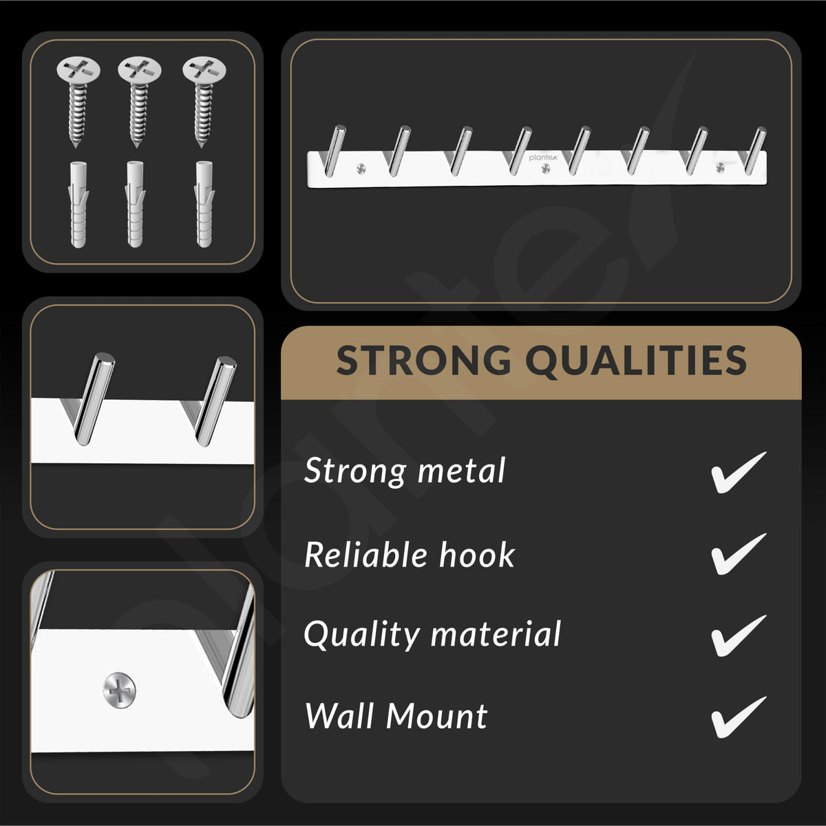Plantex Wall Hooks for Hanging Cloth/Stainless Steel Towel Hangers/Bathroom Robe Hooks/Door Hangers/Round Wall Hook/Hook Rail for Hanging Keys - 8 Hooks (Pack of 3, Chrome)-6