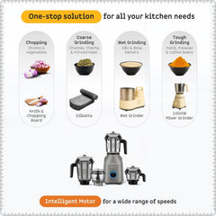 Atomberg Tavi Mixer Grinder | 𝟏𝟏𝟎𝐕 𝐎𝐧𝐥𝐲 𝐟𝐨𝐫 𝐔𝐒 & 𝐂𝐚𝐧𝐚𝐝𝐚 | Unique Coarse Mode for Silbatta-Like Texture | Intelligent 600W Motor | 4 Jars Including Chopper Jar | Matte Sand Grey