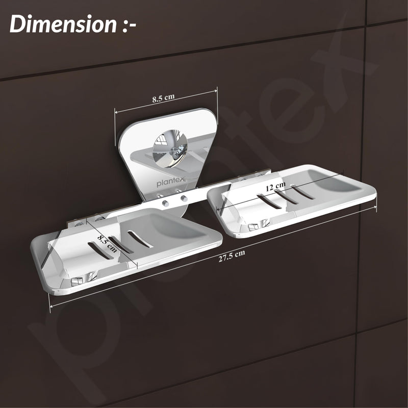 Plantex Stainless Steel Chrome Finish Double Soap Dish Stand/Wall Mounted Soap Holder - Bathroom Accessories-4