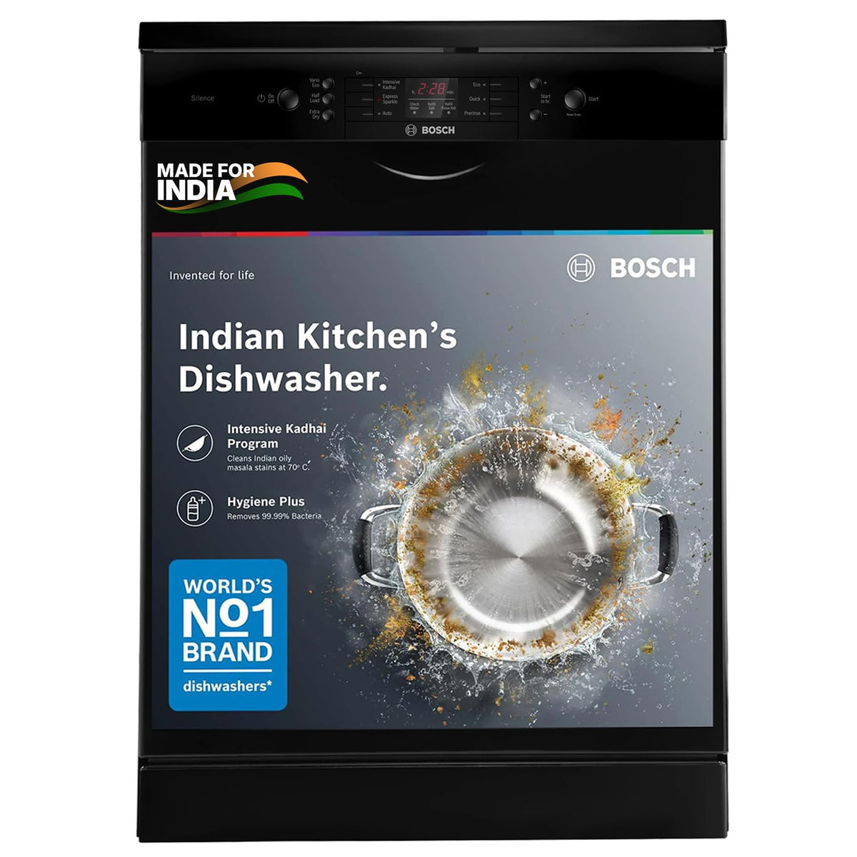 Bosch 13 Place Setting (fits up to 70 utensils) Free-Standing Dishwasher for Indian Utensils (SMS66GB01I)