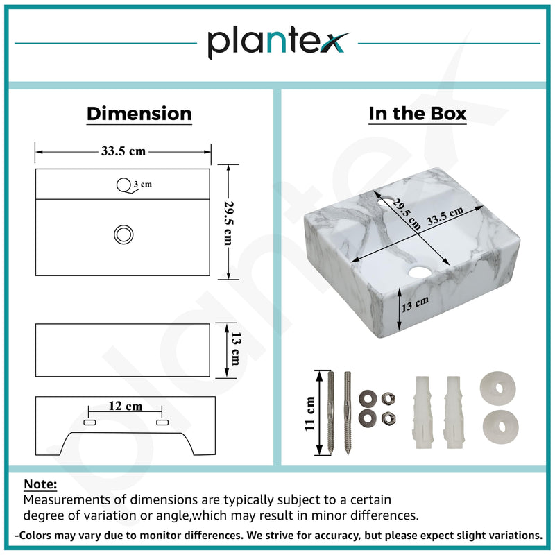 Plantex Tabletop Wash Basin for Bathroom/Designer Ceramic Basin/Rectangle Countertop Wash Basin/Home/Office (13 x 11.5 x 5 Inch)-3