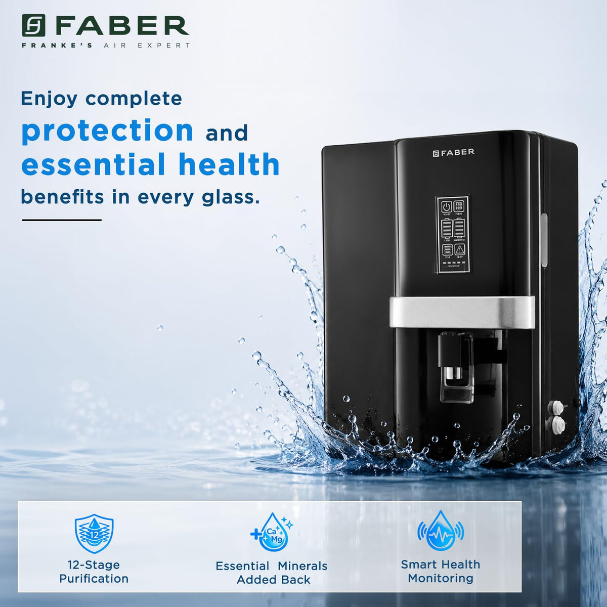 Faber FWP EVA 8.0 12-Stage Best in class RO Water Purifier|8L|UV LED TANK Disinfection|40% Water Savings| RO+ UV+ UF+ AL