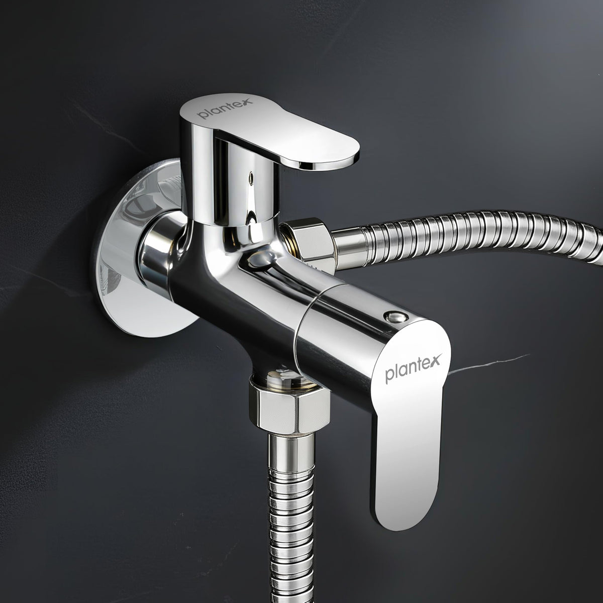 Plantex Pure Brass Angle Valve 2 in 1/Two Way Angle Cock Tap with Wall Flange & Teflon Tape/Angle Valve for Bathroom with 7 Year Manufacturer's Warranty- (Alpha, Chrome)-1