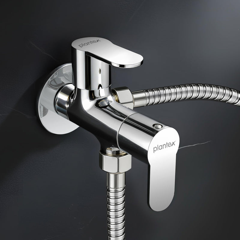 Plantex Pure Brass Angle Valve 2 in 1/Two Way Angle Cock Tap with Wall Flange & Teflon Tape/Angle Valve for Bathroom with 7 Year Manufacturer's Warranty- (Alpha, Chrome)-1