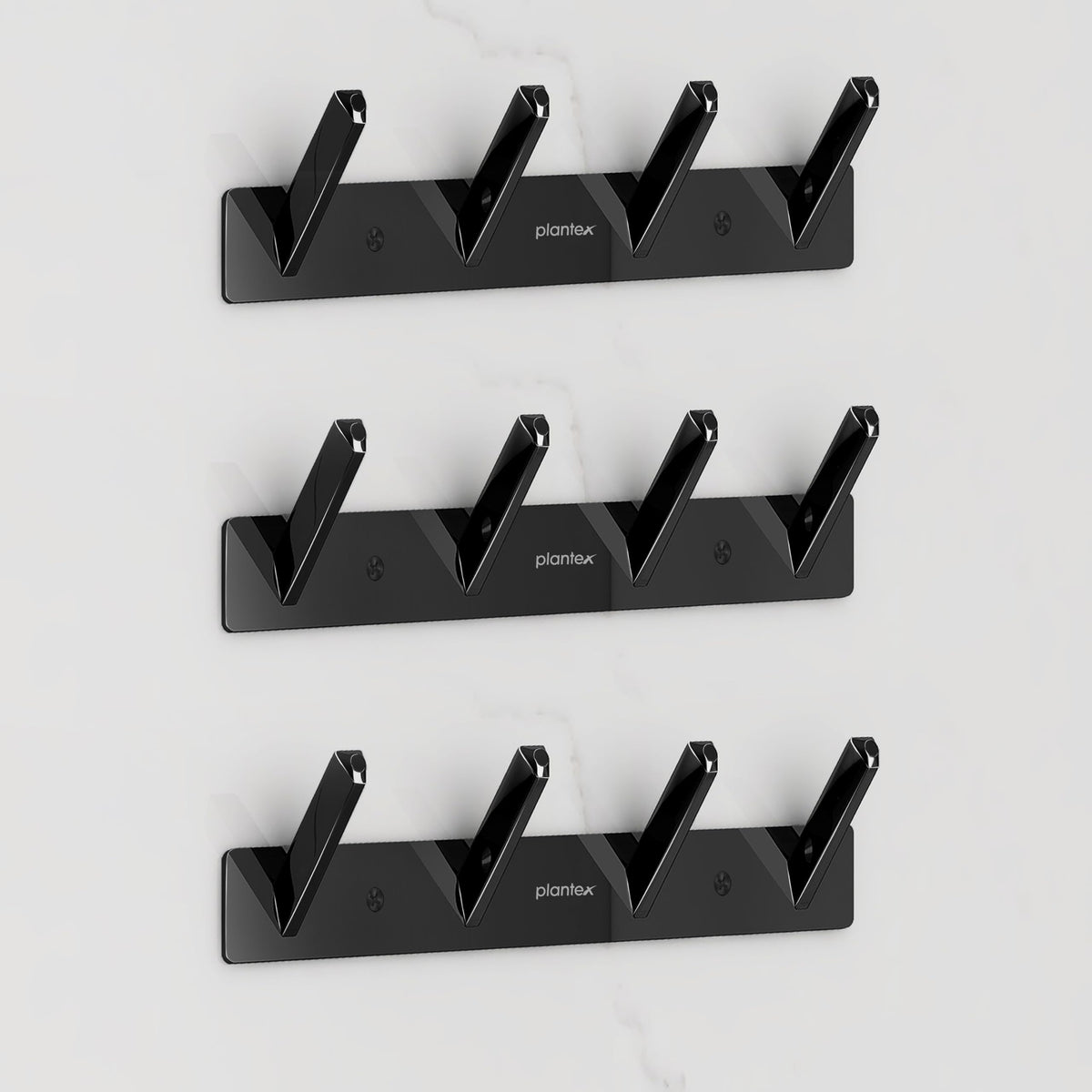 Plantex Wall Hooks for Hanging Cloth/Stainless Steel Towel Hangers/Bathroom Robe Hooks/Door Hangers/Square Wall Hook/Hook Rail for Hanging Keys - 4 Hooks (Pack of 3, PVD Black)-1