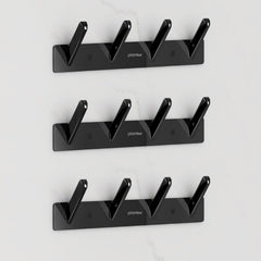 Plantex Wall Hooks for Hanging Cloth/Stainless Steel Towel Hangers/Bathroom Robe Hooks/Door Hangers/Square Wall Hook/Hook Rail for Hanging Keys - 4 Hooks (Pack of 3, PVD Black)-1