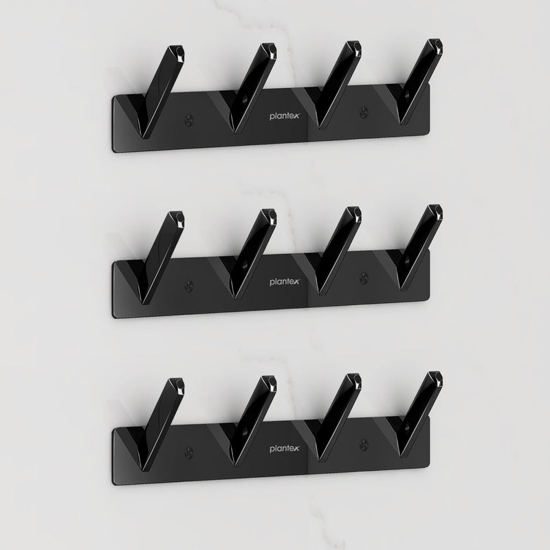 Plantex Wall Hooks for Hanging Cloth/Stainless Steel Towel Hangers/Bathroom Robe Hooks/Door Hangers/Square Wall Hook/Hook Rail for Hanging Keys - 4 Hooks (Pack of 3, PVD Black)-1