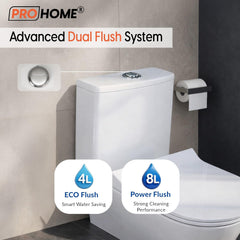 PRO HOME Classic One-Piece Ceramic Toilet – Western Style Floor Mounted Commode with Soft Close Seat, Ideal for Homes, Apartments, and Commercial Spaces (White, Large)