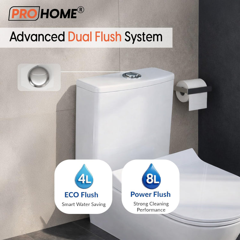 PRO HOME Classic One-Piece Ceramic Toilet – Western Style Floor Mounted Commode with Soft Close Seat, Ideal for Homes, Apartments, and Commercial Spaces (White, Large)