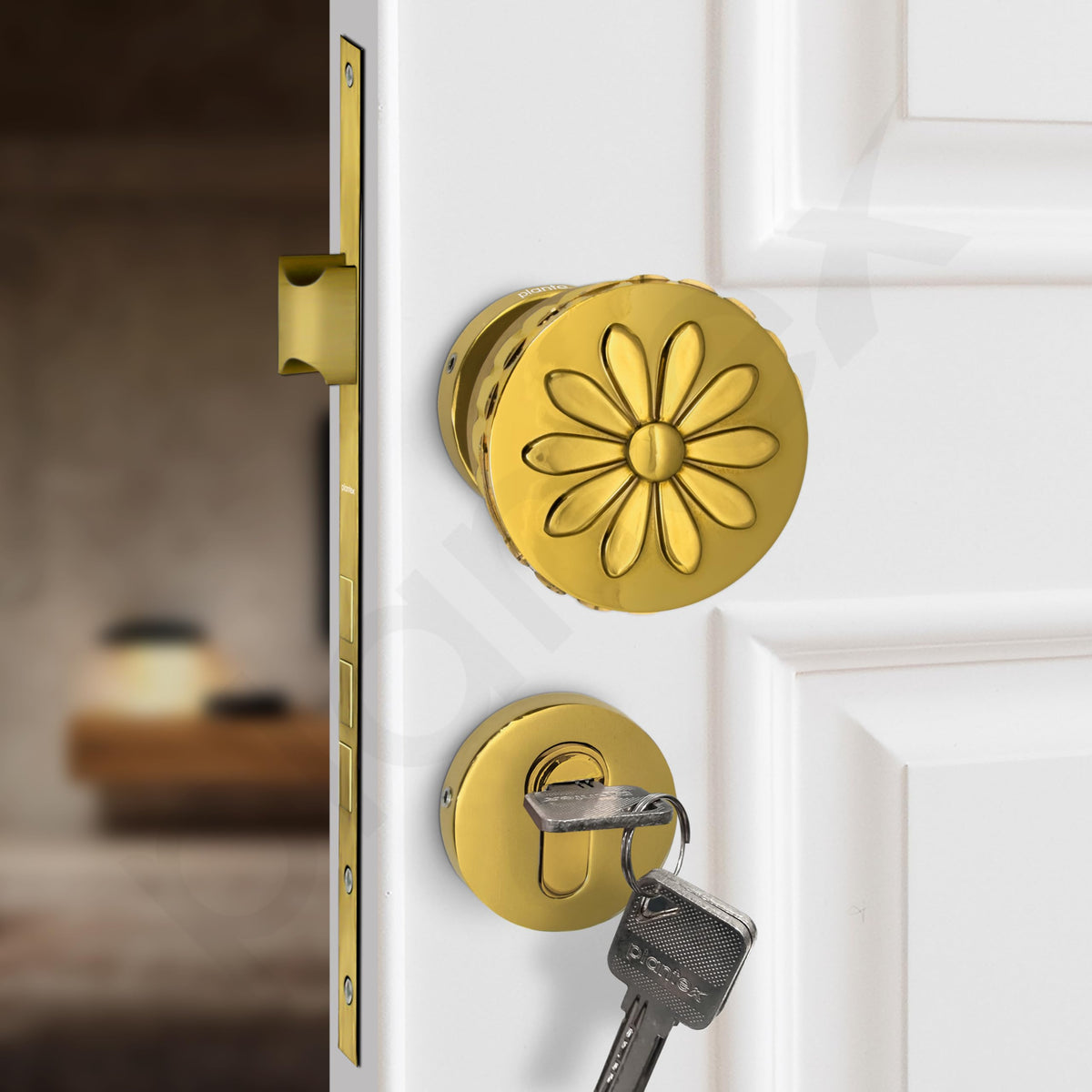 Plantex Heavy Duty Door Lock/Main Door Mortise Lock Handle/Handle Set for Home/Office/Door Accessories (Gold)-6