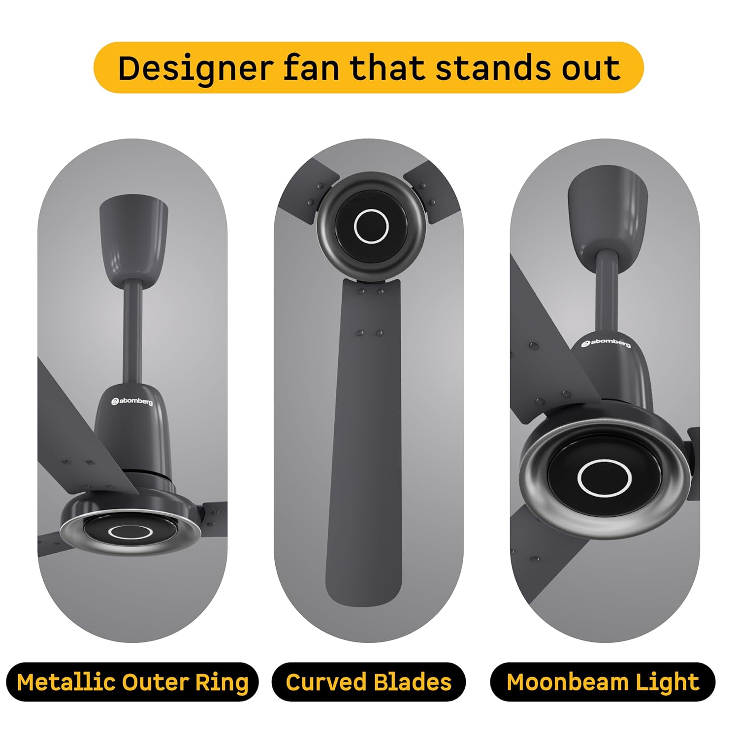 atomberg Studio Nexus 1200mm BLDC Ceiling Fan with IoT & Remote Control | BEE 5-star | New Blade Design | High Air Delivery with Moonbeam Light | Low noise | 5 Year Warranty| Pebble Grey