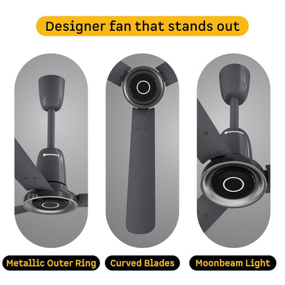 atomberg Studio Nexus 1200mm BLDC Ceiling Fan with IoT & Remote Control | BEE 5-star | New Blade Design | High Air Delivery with Moonbeam Light | Low noise | 5 Year Warranty| Pebble Grey
