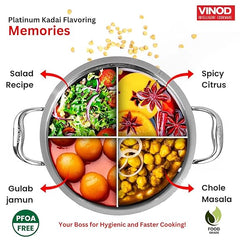Vinod Platinum Triply Stainless Steel Kadai with Lid (Induction Friendly)